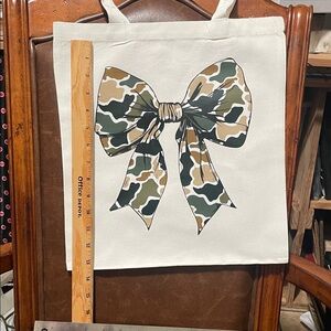 Canvas Tote Bag with Camo Bow Design